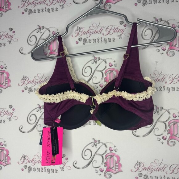 Betsey Johnson bikini top bra style lace purple heart adjustable straps BNWT - Picture 9 of 11